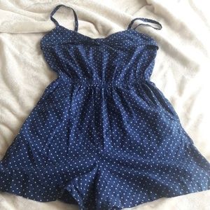 Blue and white polka dot romper